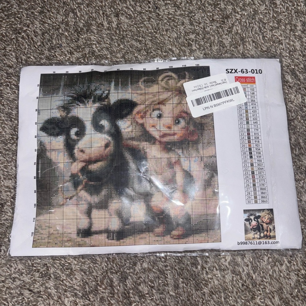 Cross Stitch Kit with Cow and Child Design
